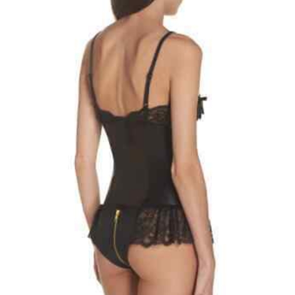 ANN SUMMERS TASHA Black Vegan Faux Leather Lace Gold Zipper TEDDY Lingerie - Picture 2 of 12